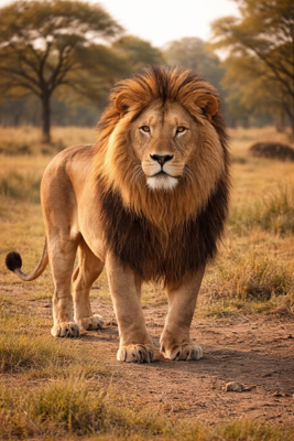 lion walking across dirt road savannah, image, brown, free animals photo, hd download