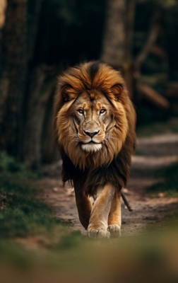 lion walking down dirt road woods, image, black, free animals photo, hd download